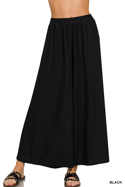 PLEATED LINEN BLEND WIDE LEG PANTS