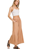 PLEATED LINEN BLEND WIDE LEG PANTS