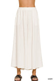 PLEATED LINEN BLEND WIDE LEG PANTS