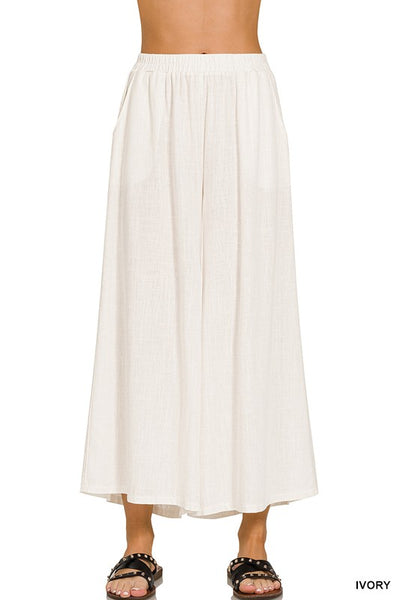 PLEATED LINEN BLEND WIDE LEG PANTS