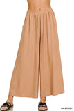 PLEATED LINEN BLEND WIDE LEG PANTS