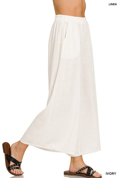 PLEATED LINEN BLEND WIDE LEG PANTS