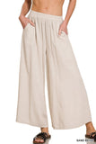 PLEATED LINEN BLEND WIDE LEG PANTS