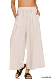 PLEATED LINEN BLEND WIDE LEG PANTS