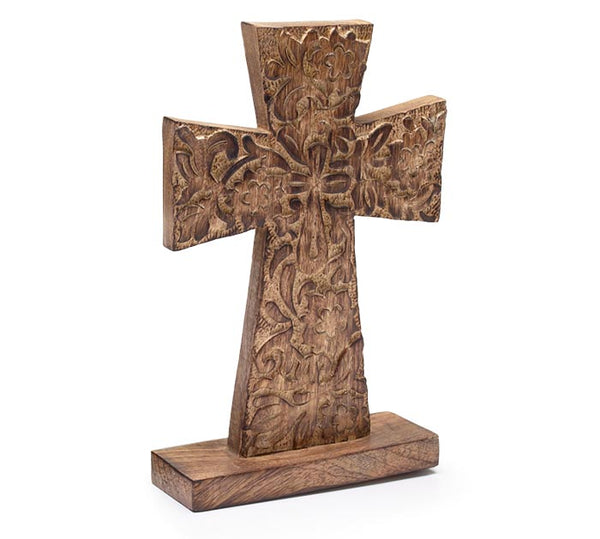 BROWN WOODEN CROSS SHELF SITTER