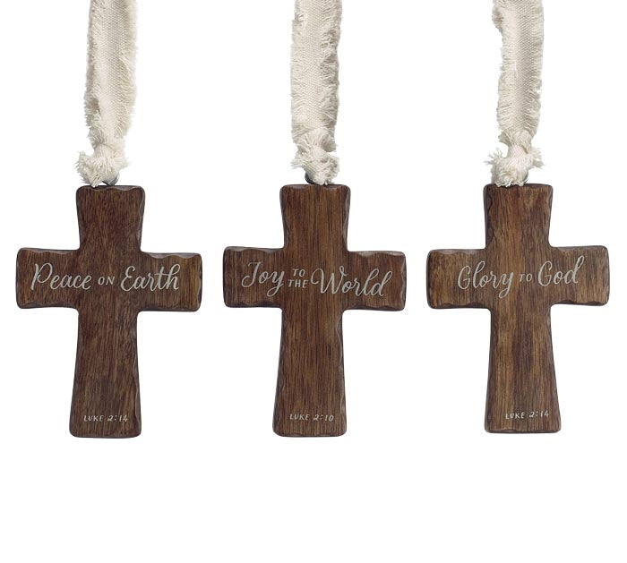 ASTD MANGO WOOD CROSS ORNAMENT