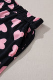 Black Valentine Heart Shape Print Long Sleeve Top Shorts Lounge Set