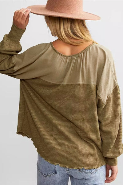 Patchwork Drop Shoulder Blouse