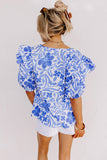 "Lotus" Ruffled Bubble Sleeve Blouse