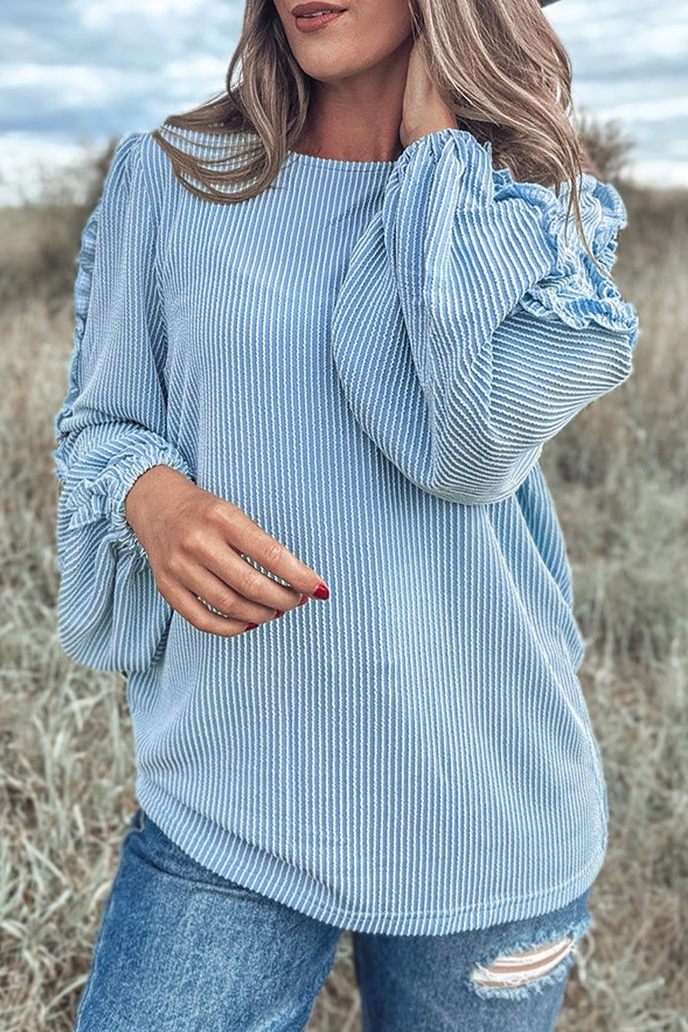 Corded Frilly Puff Sleeve Top