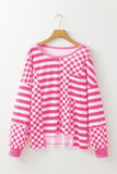 Checkerboard Striped Lantern Sleeve Blouse