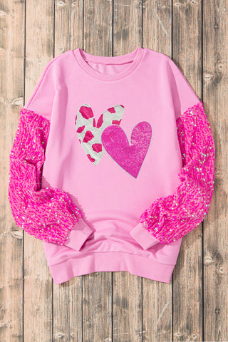 Pink Valentines Heart Sequin Patchwork Top