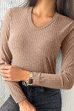 V Neck Long Sleeve Slim Fit Top