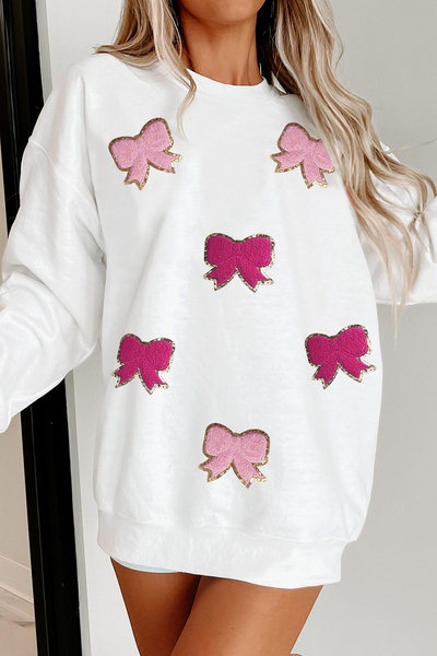 Chenille Bowknot  Baggy Sweatshirt