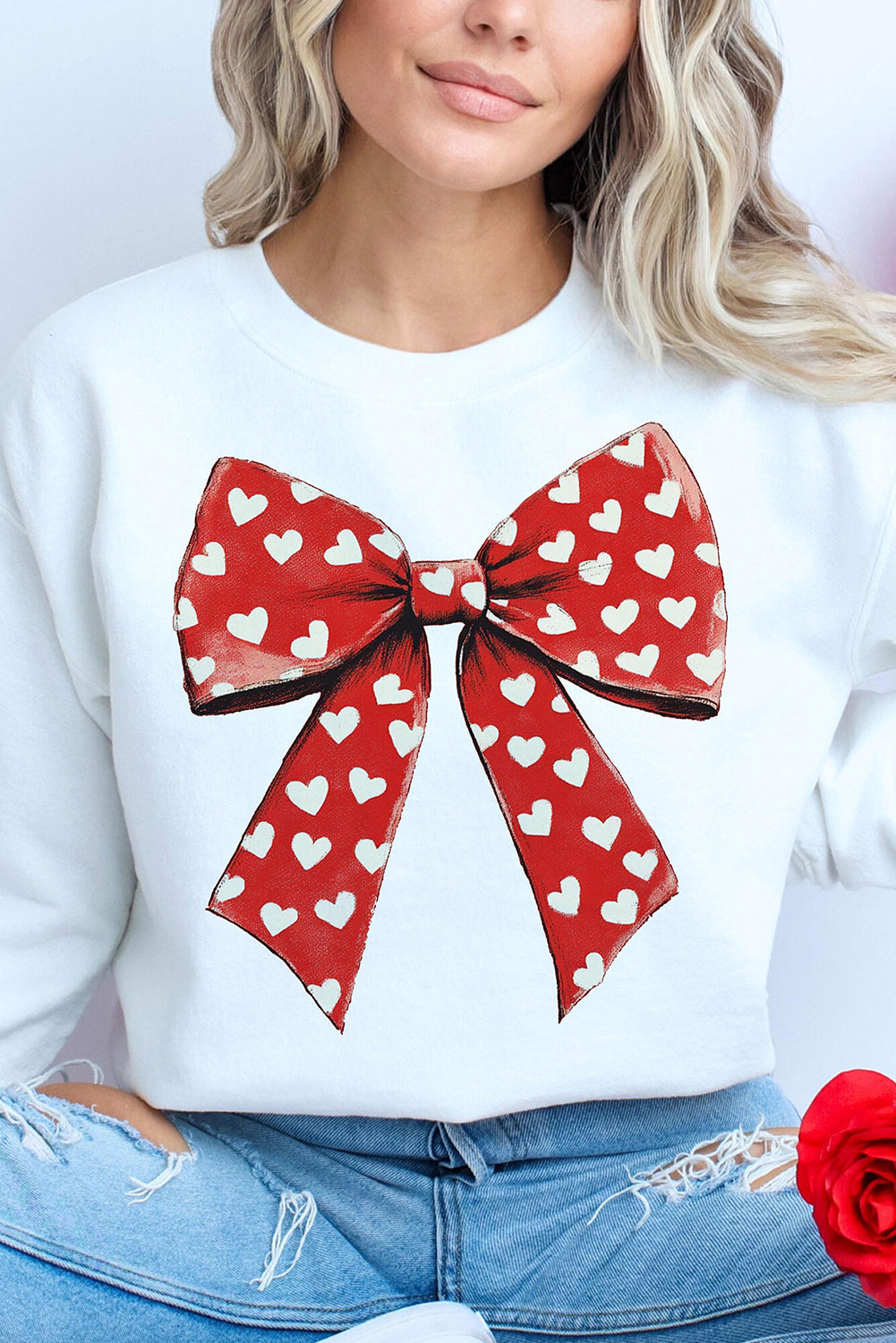 Bow Printed Valentines Sweatshirt