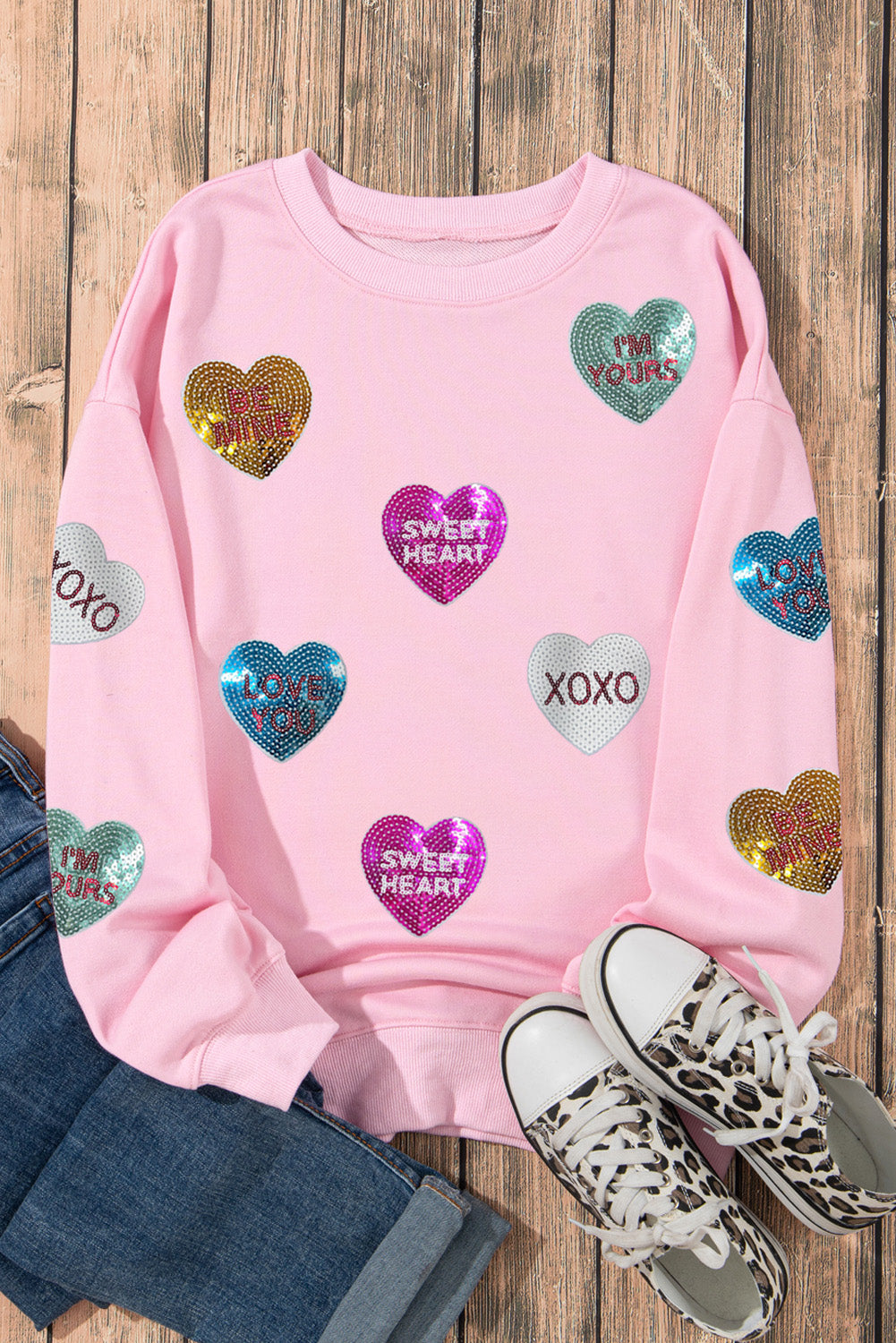 Sequin Heart Valentines Sweatshirt