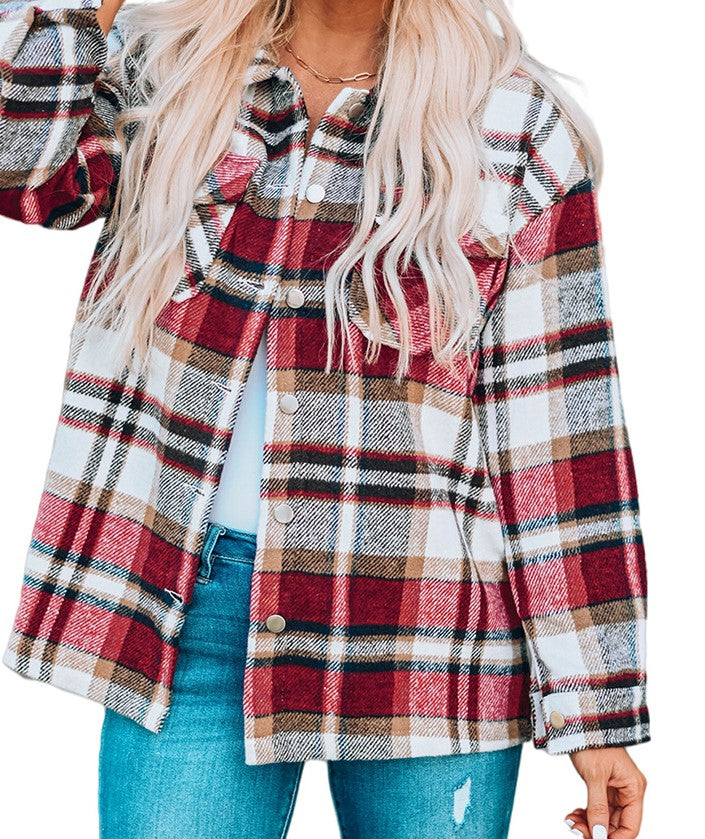 Plaid Print Pocketed Shacket