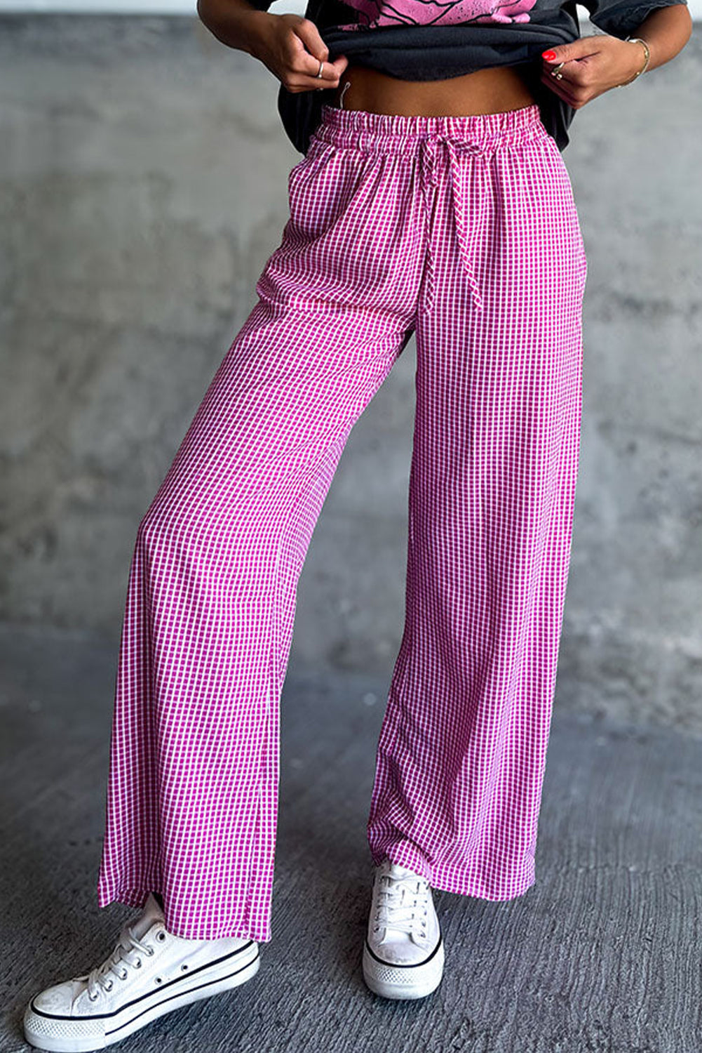 Pink Plaid Casual Pants