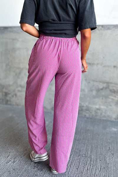 Pink Plaid Casual Pants